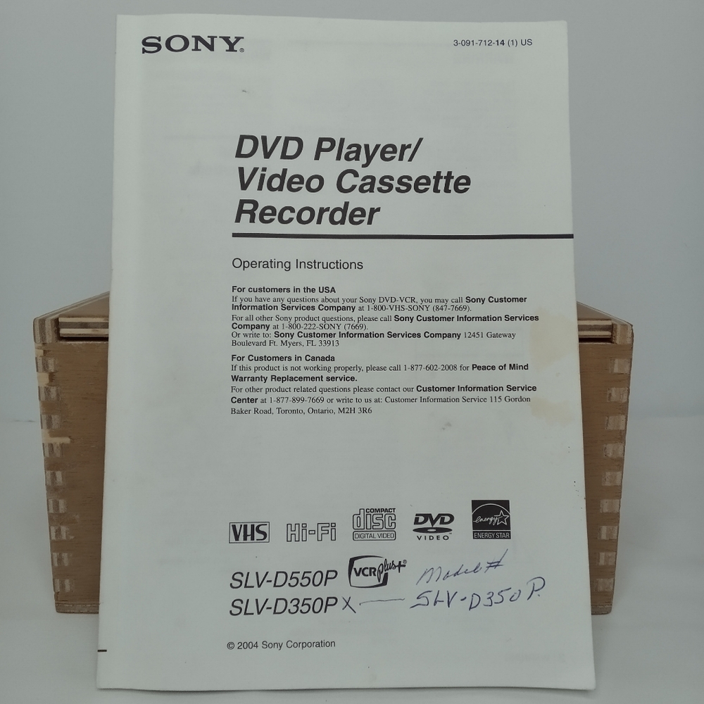 Sony DVD VCR Model# SLV-D350P SLV-D550P VCR PLUS Factory Operating Manual 2004